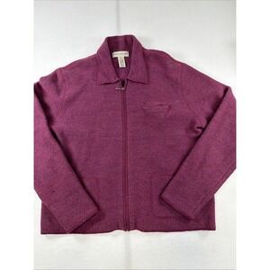 Evan Picone 100% Wool Zip Front Solid Fuscia Color  Collar Jacket Women's Size L